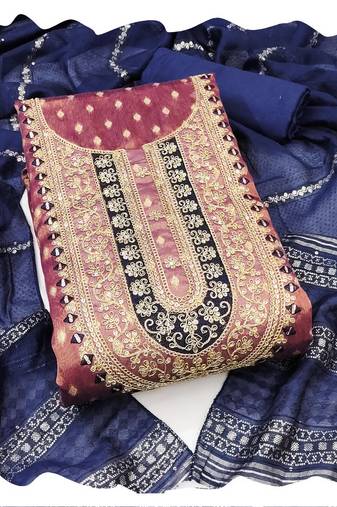 Women purple simmer jacquard  dress material with dupatta