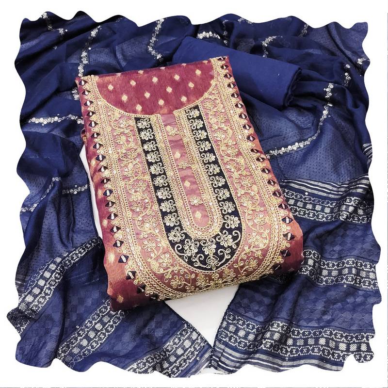 Women purple simmer jacquard  dress material with dupatta