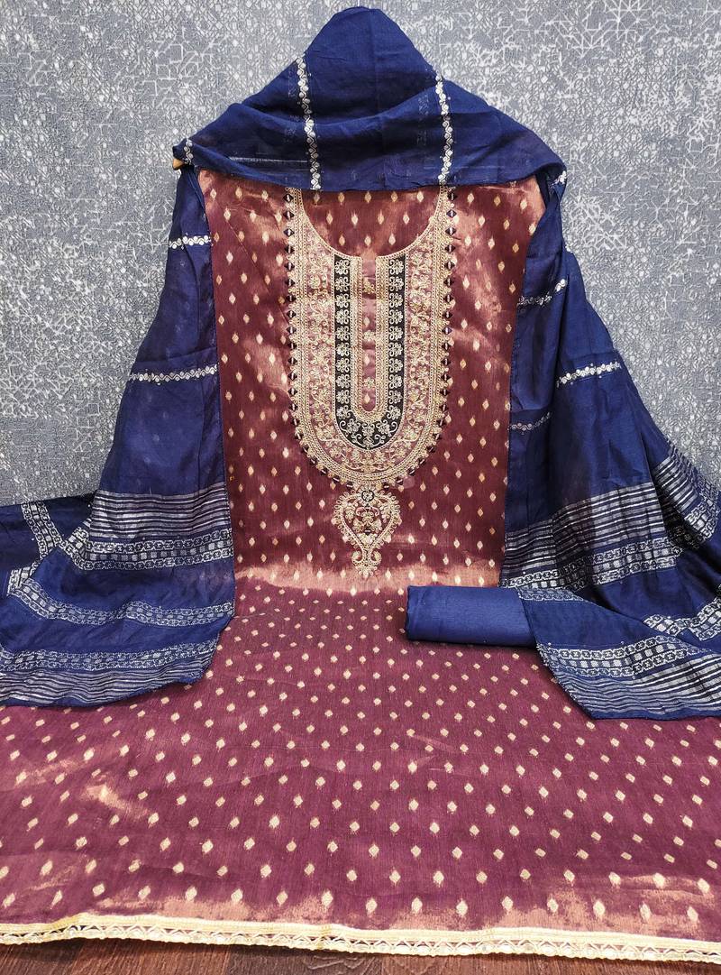 Women purple simmer jacquard  dress material with dupatta