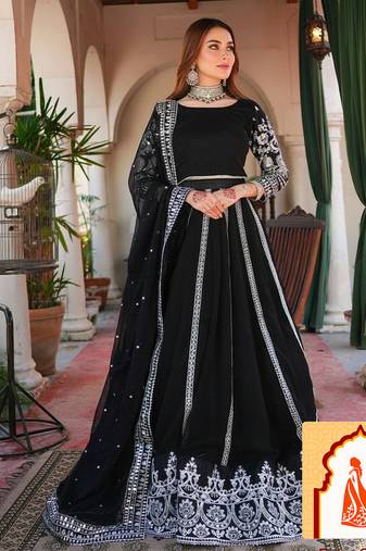 Black Viscos Velvet Lehenga with Intricate Silver Embroidery