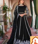 Black Viscos Velvet Lehenga with Intricate Silver Embroidery