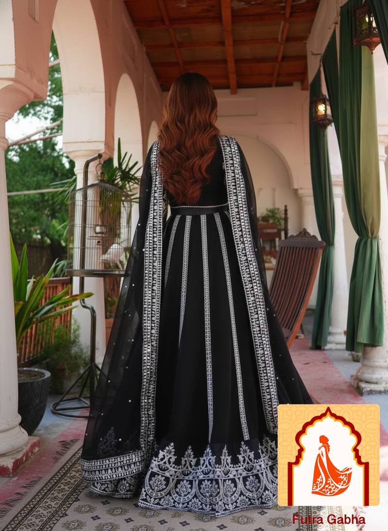 Black Viscos Velvet Lehenga with Intricate Silver Embroidery