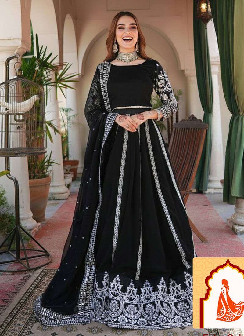 Black Viscos Velvet Lehenga with Intricate Silver Embroidery