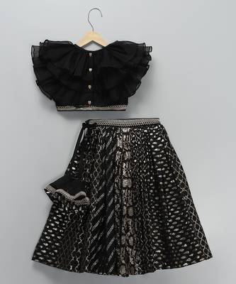 Black embroidered organza lehenga set 2