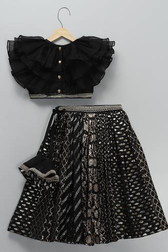 Black embroidered organza lehenga set