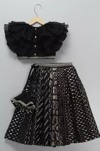 Black embroidered organza lehenga set