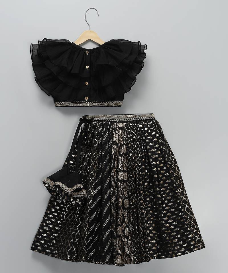 Black embroidered organza lehenga set