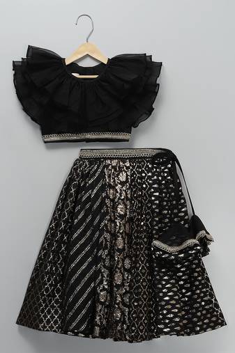 Black embroidered organza lehenga set