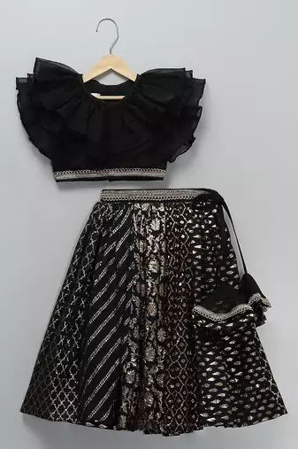 Black embroidered organza lehenga set