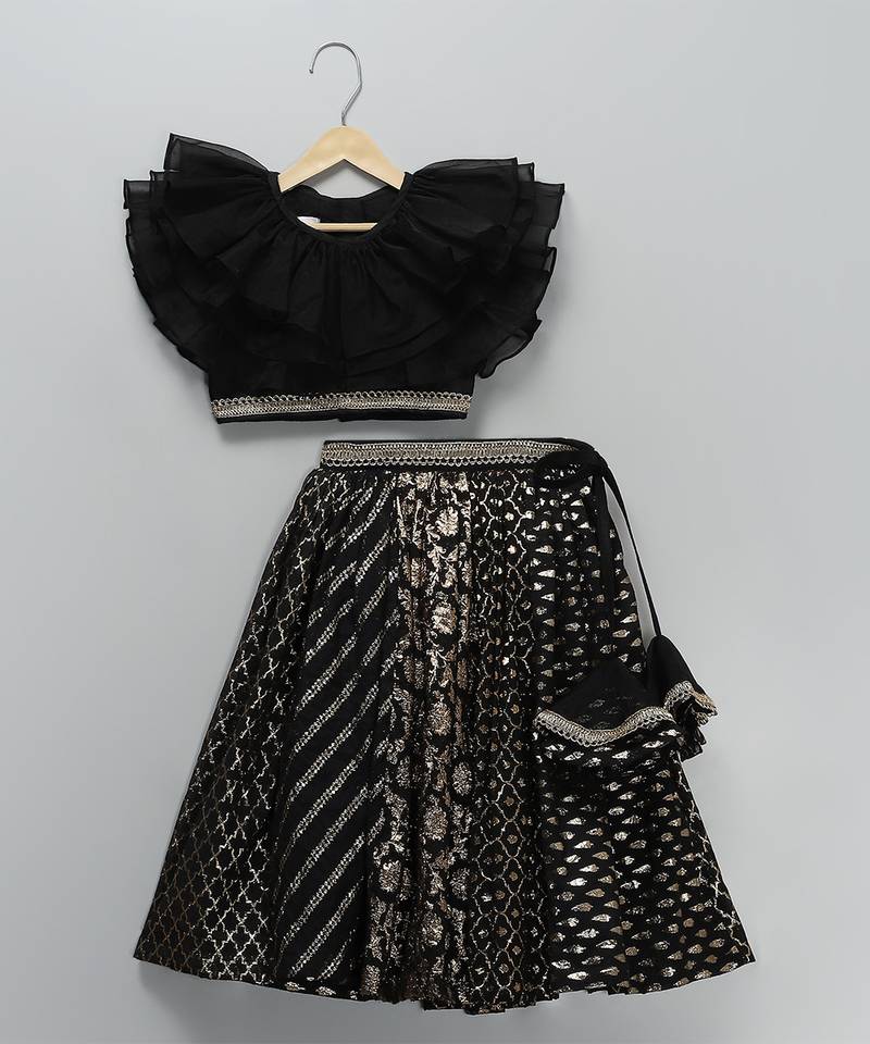 Black embroidered organza lehenga set