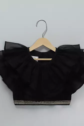 Black embroidered organza lehenga set