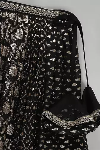 Black embroidered organza lehenga set