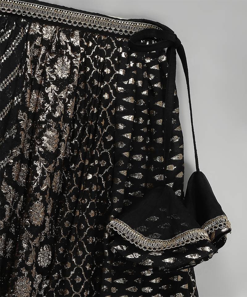 Black embroidered organza lehenga set