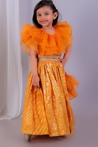 Orange embroidered organza lehenga set