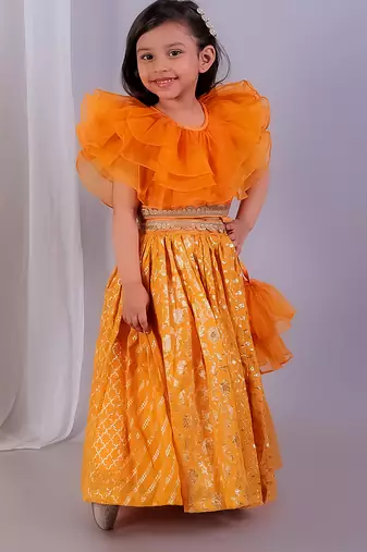 Orange embroidered organza lehenga set