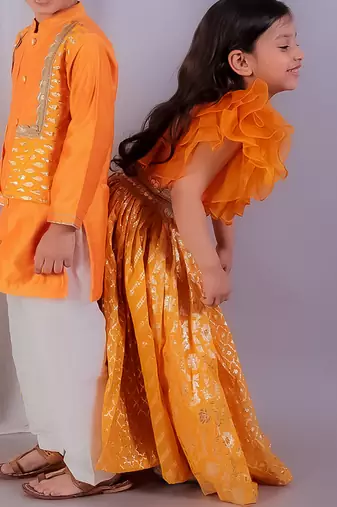 Orange embroidered organza lehenga set