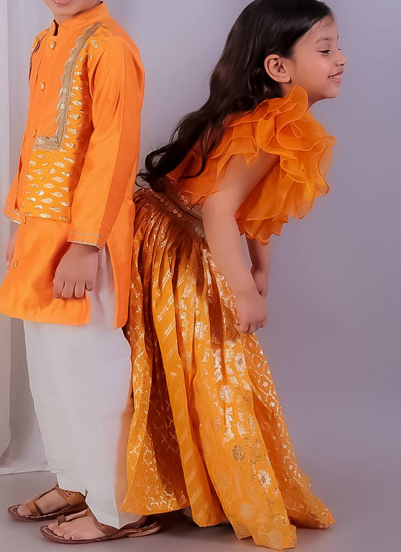 Orange embroidered organza lehenga set