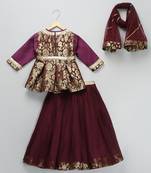 Purple embroidered cotton silk lehenga set