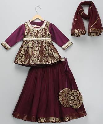 Purple embroidered cotton silk lehenga set 2