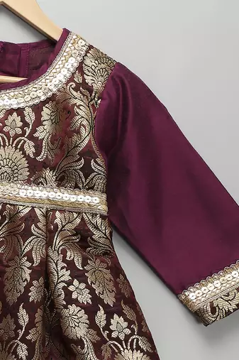 Purple embroidered cotton silk lehenga set