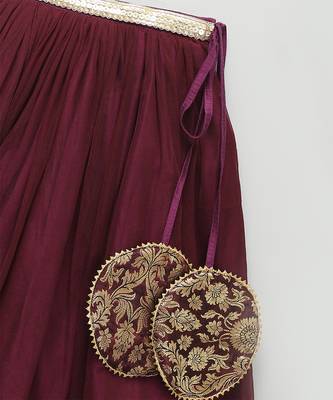 Purple embroidered cotton silk lehenga set 5