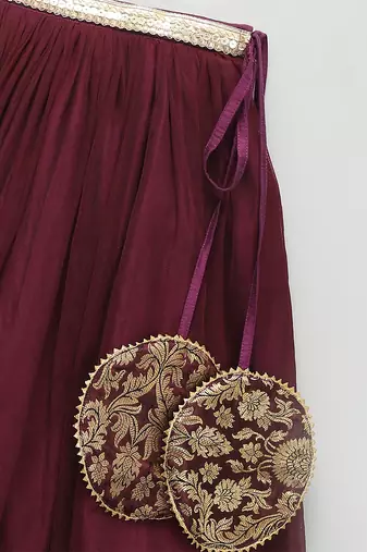 Purple embroidered cotton silk lehenga set