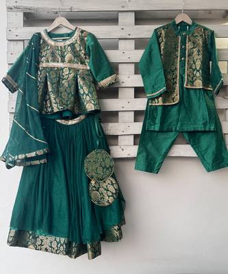 green embroidered cotton silk lehenga set 2