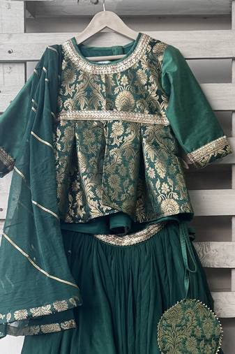 green embroidered cotton silk lehenga set