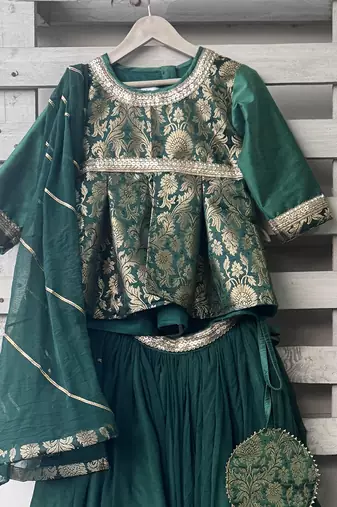 green embroidered cotton silk lehenga set