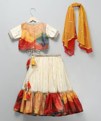 Multicolor printed cotton silk lehenga set 2