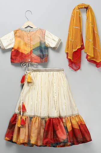 Multicolor printed cotton silk lehenga set