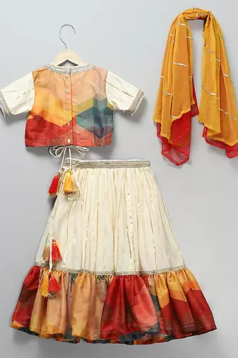 Multicolor printed cotton silk lehenga set