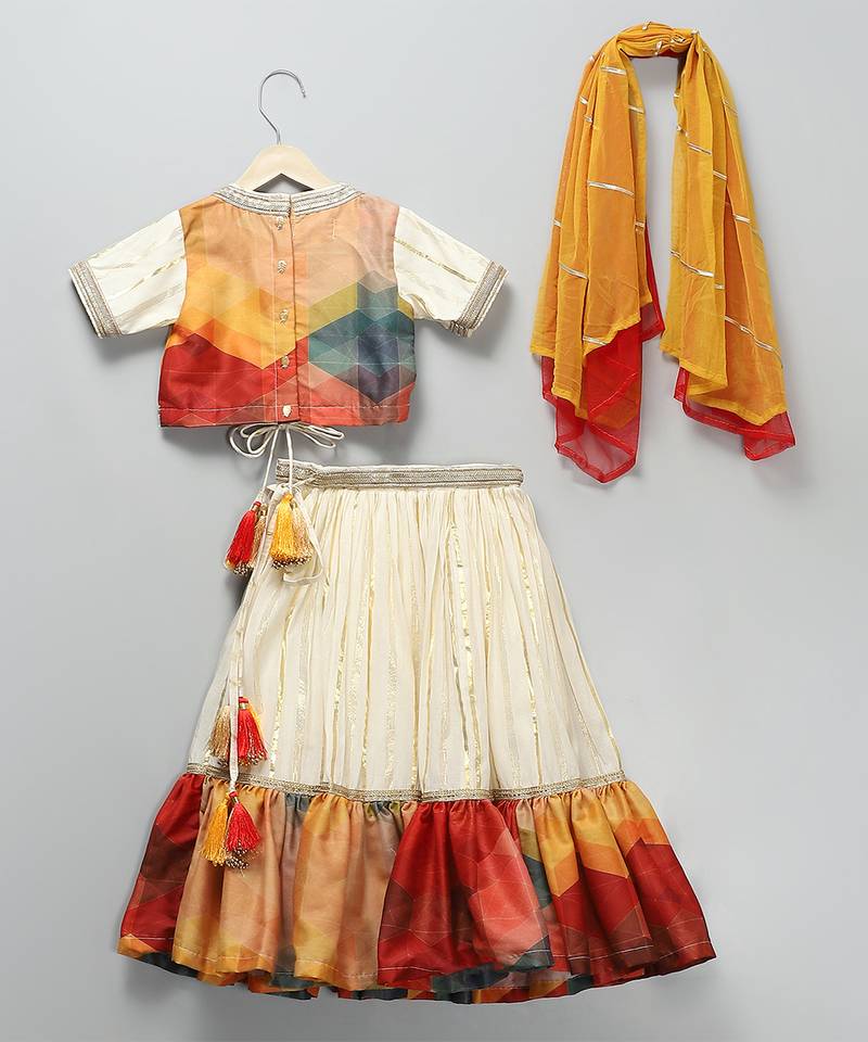 Multicolor printed cotton silk lehenga set