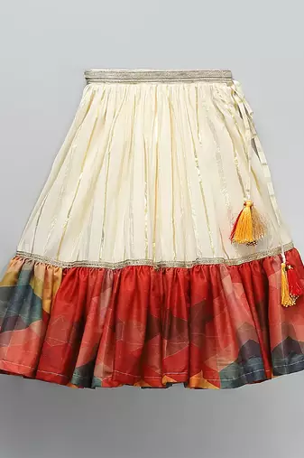 Multicolor printed cotton silk lehenga set