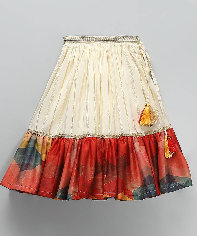 Multicolor printed cotton silk lehenga set