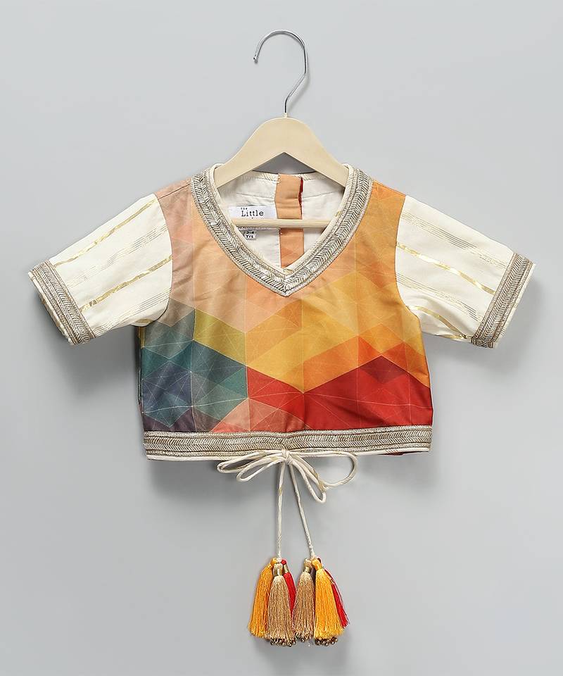 Multicolor printed cotton silk lehenga set