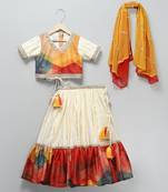 Multicolor printed cotton silk lehenga set