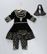 Black embroidered velvet kurta set