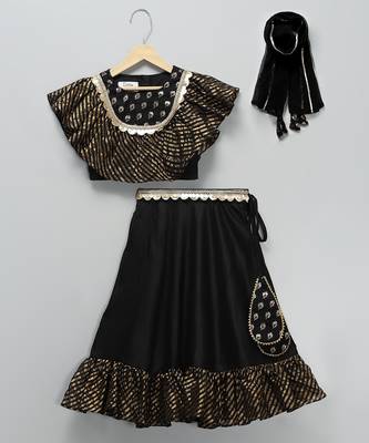 Black embroidered cotton silk lehenga set 1