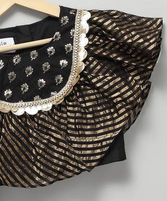Black embroidered cotton silk lehenga set 3