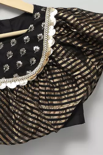 Black embroidered cotton silk lehenga set