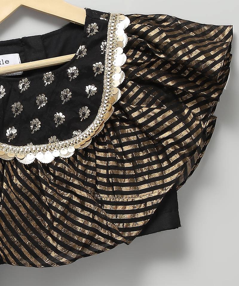 Black embroidered cotton silk lehenga set