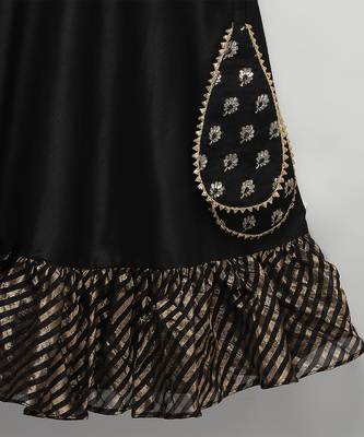 Black embroidered cotton silk lehenga set 5