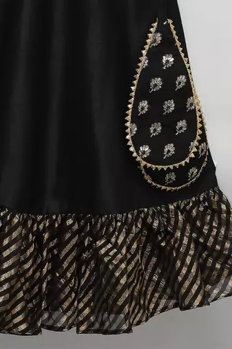 Black embroidered cotton silk lehenga set
