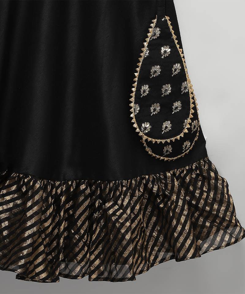 Black embroidered cotton silk lehenga set