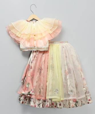 Multicolor printed organza lehenga set 1