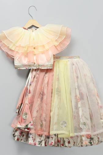 Multicolor printed organza lehenga set
