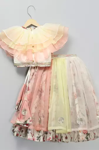 Multicolor printed organza lehenga set