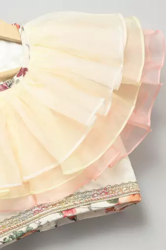Multicolor printed organza lehenga set