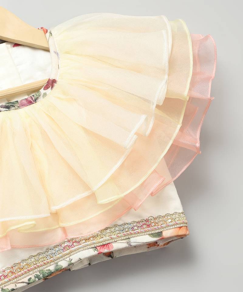 Multicolor printed organza lehenga set